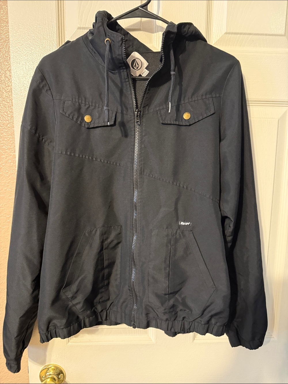 Volcom Black Lightweight Hooded Jacket with Snap Chest Pockets